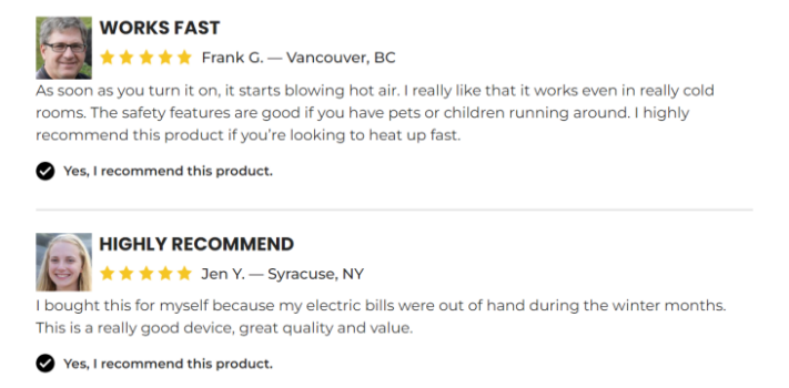 Ultra Heater Pro testimonials